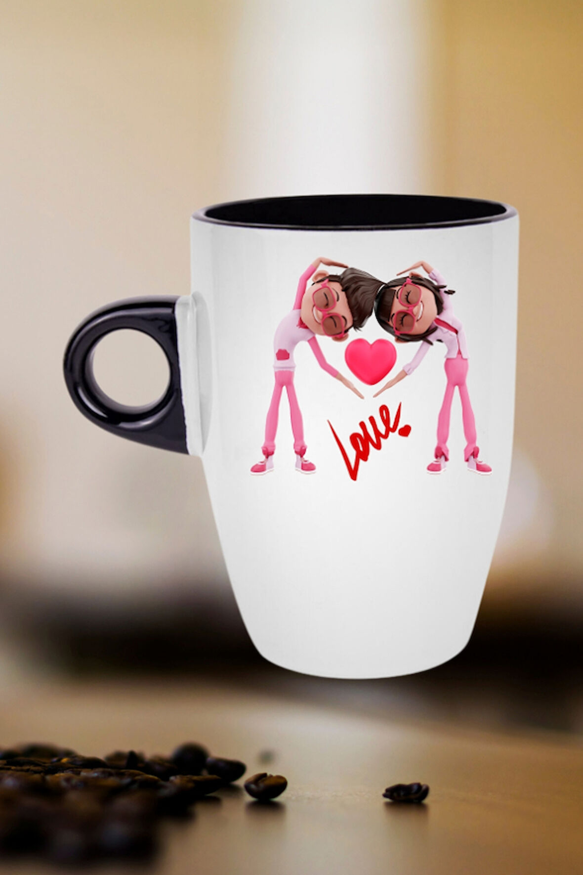 Mutlu Çiftler Love Baskılı Hediye Kupa Bardak Porselen Latte Filtre Kahve Fincanı