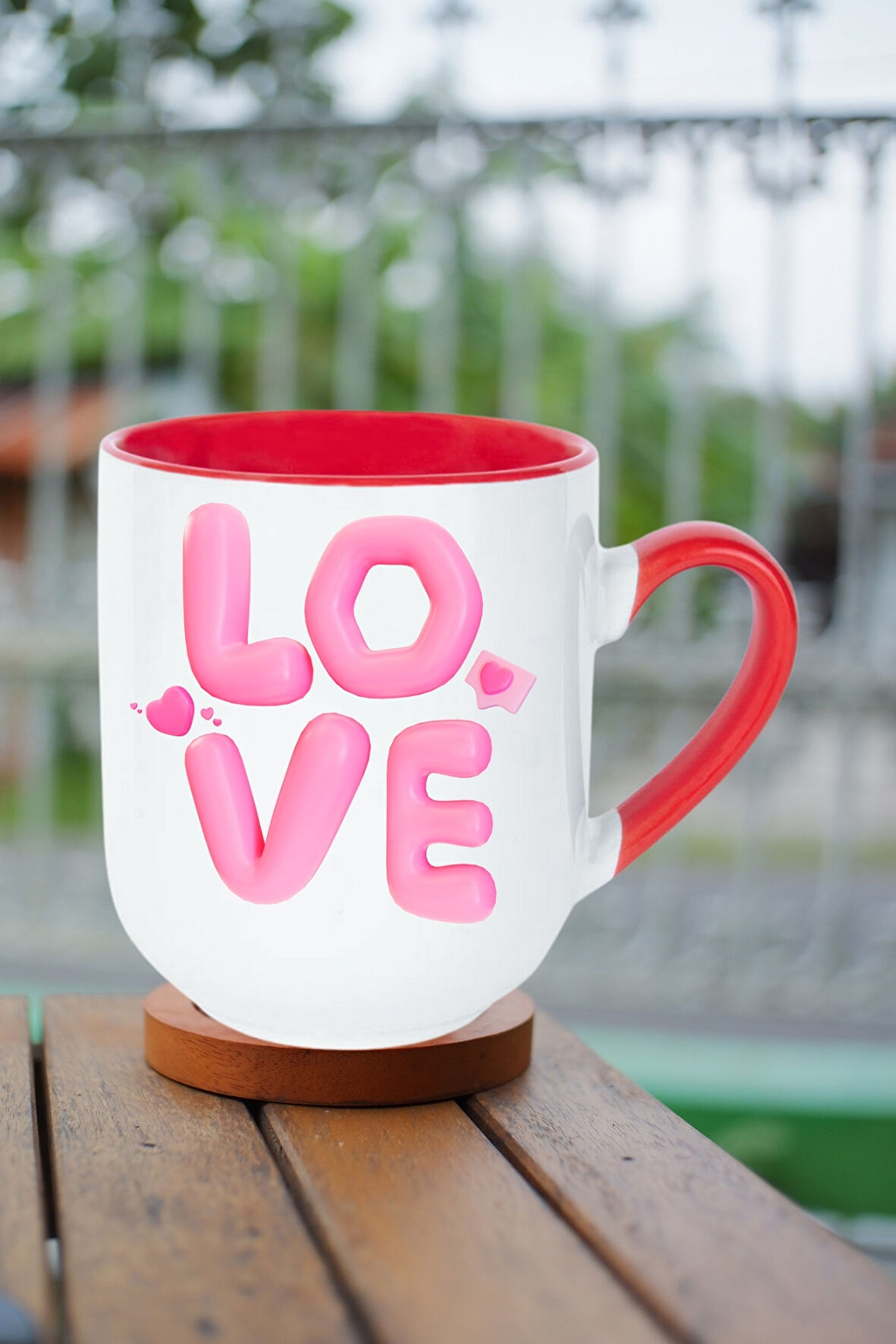 Love Baskılı Hediye İçi Kırmızı Lüx Kupa Bardak Porselen Çay Kahve Fincanı