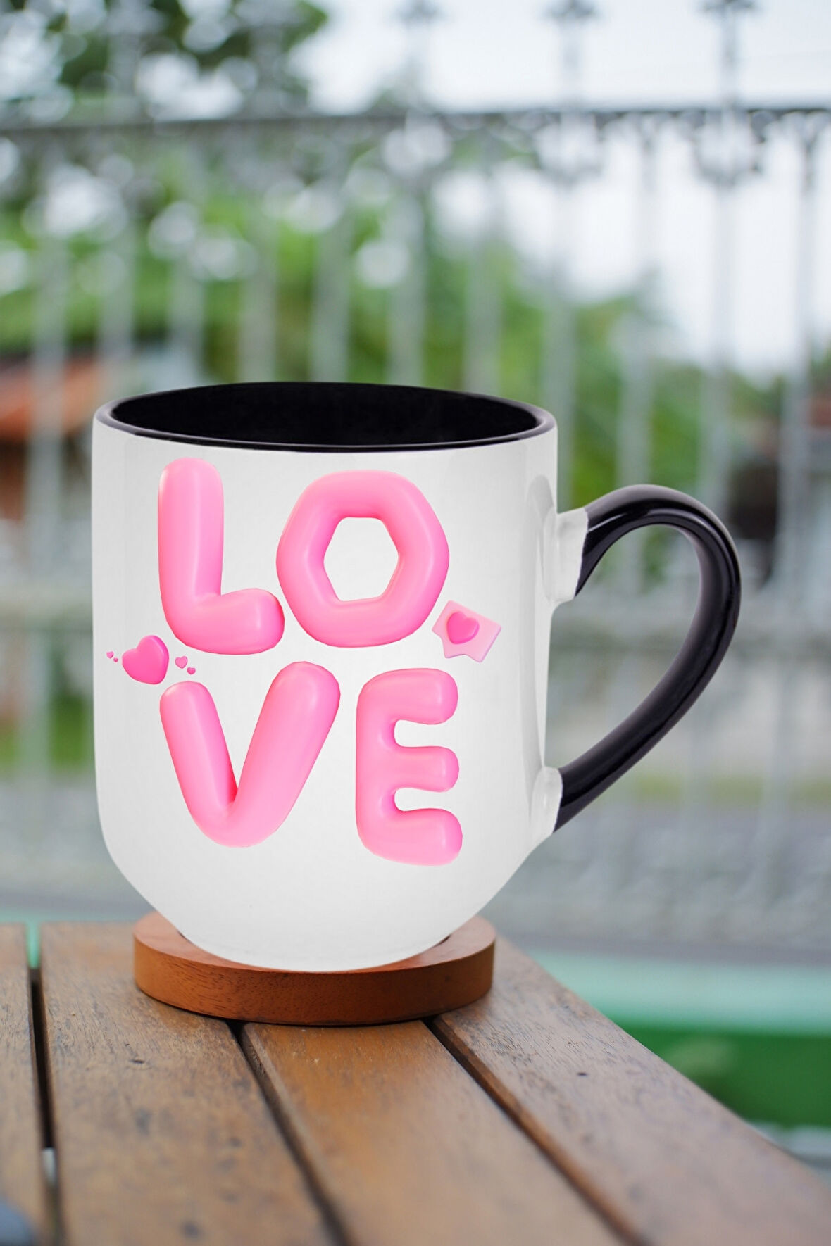 Love Baskılı Hediye İçi Siyah Lüx Kupa Bardak Porselen Çay Kahve Fincanı