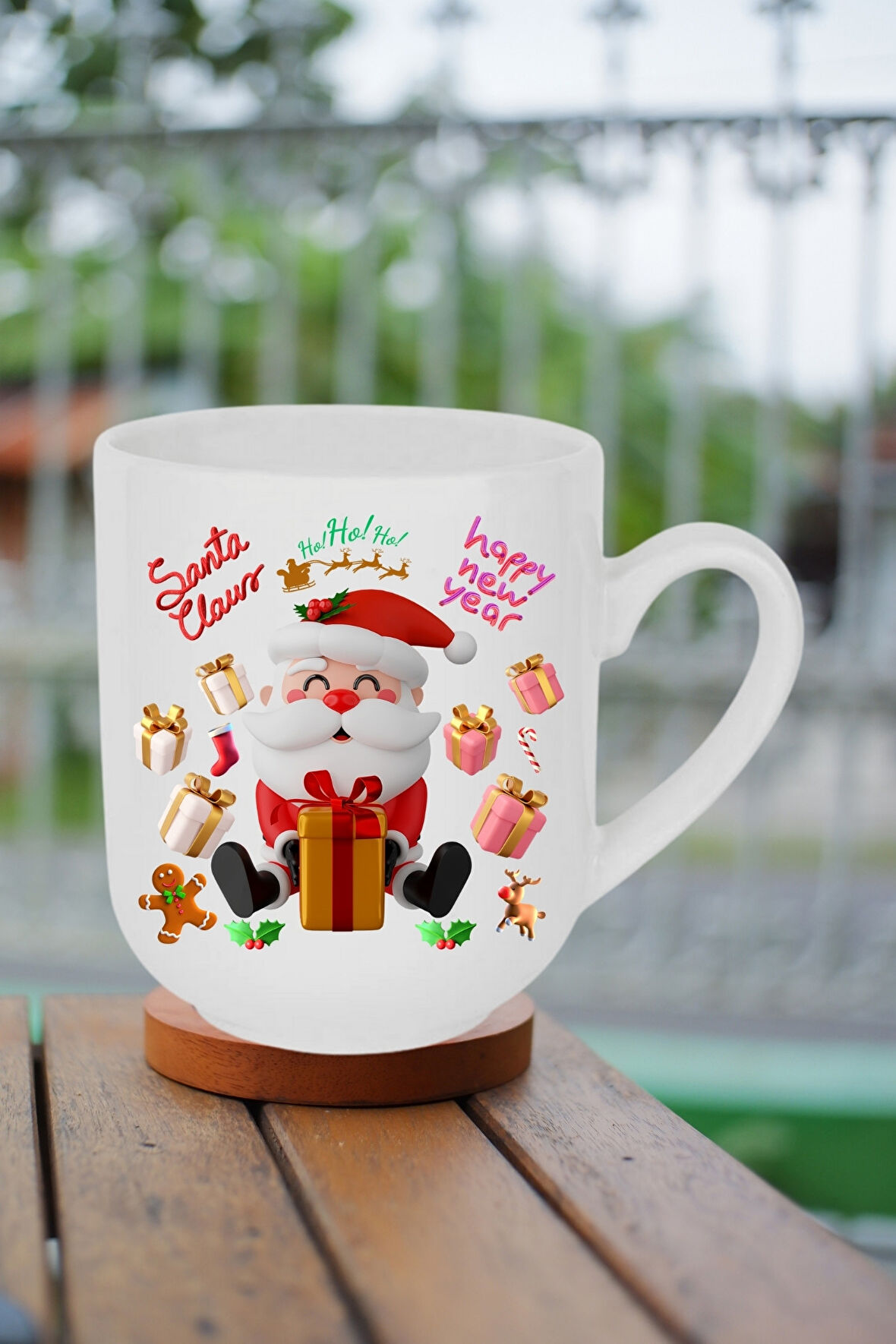 Noel Baba Happy Christmas Baskılı Lüx Kupa Bardak Porselen Çay Kahve Fincanı