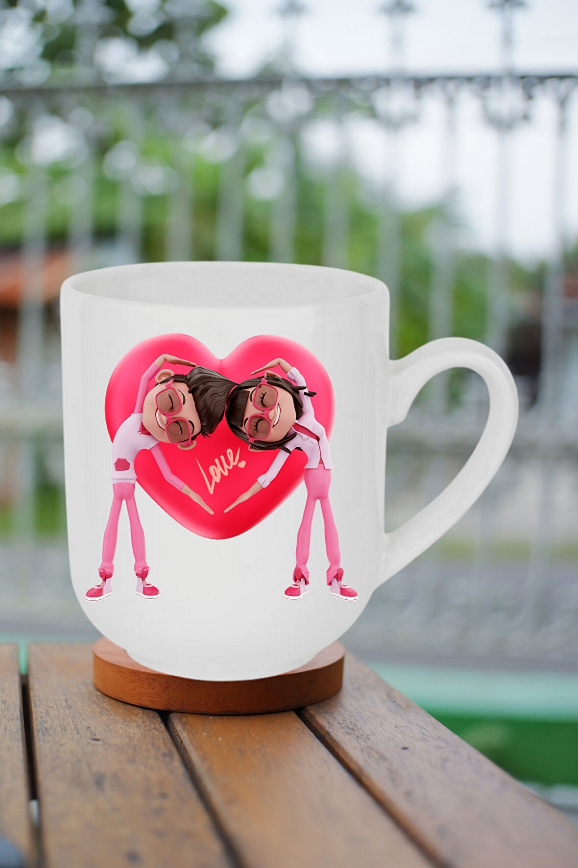 Mutlu Çiftler Love Kalp Baskılı Hediye Lüx Kupa Bardak Porselen Çay Kahve Fincanı