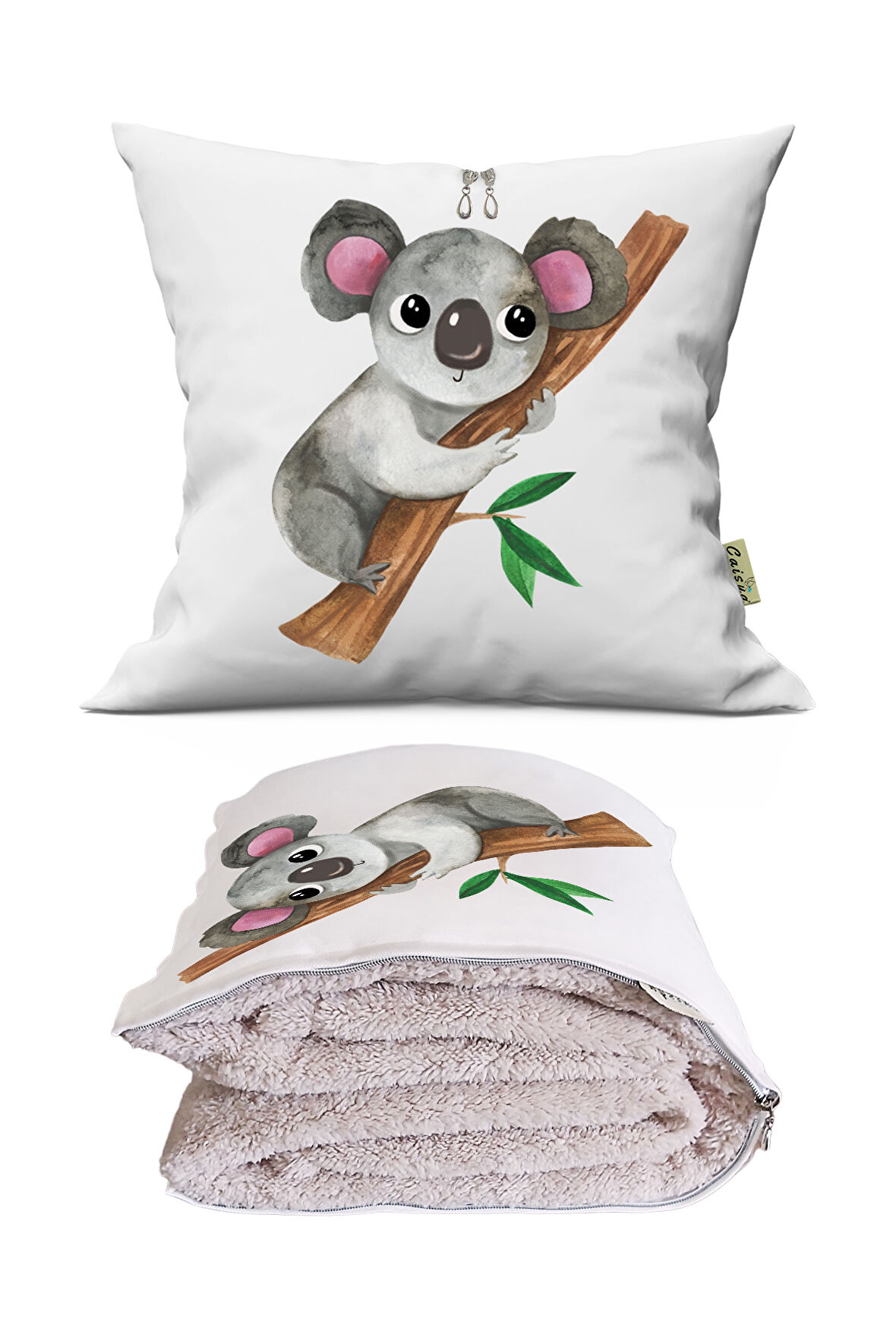 Koala Baskılı Dekoratif Yastık Kırlent Opsiyonel Battaniye 2 in 1