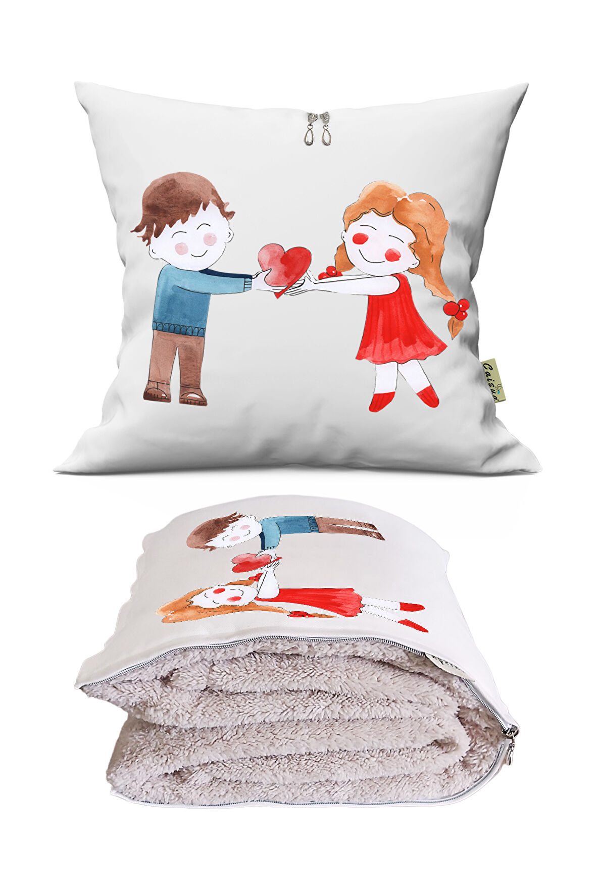 Love 8  Baskılı Dekoratif Yastık Kırlent Opsiyonel Battaniye 2 in 1