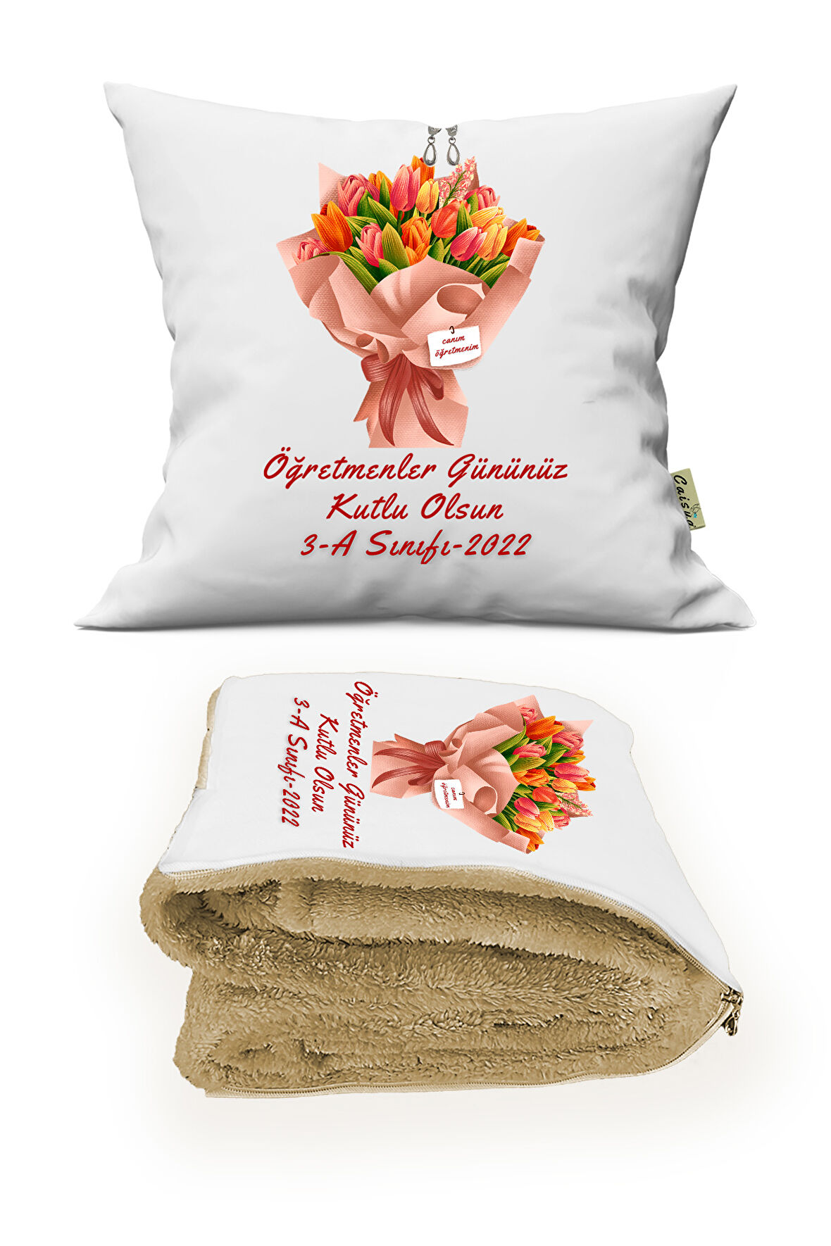 Öğretmenler Günü Hediyesi Opsiyonel İkisi Bir Arada Yastık Battaniye 36x36cm