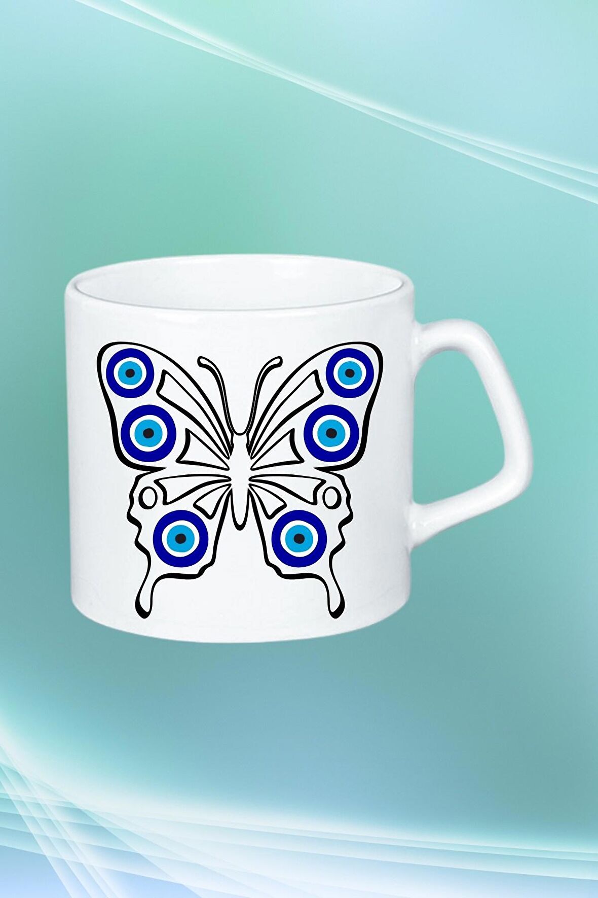Mandala Kelebek Nazarlık Baskılı Afilli Kupa Bardak Çay Kahve Fincanı