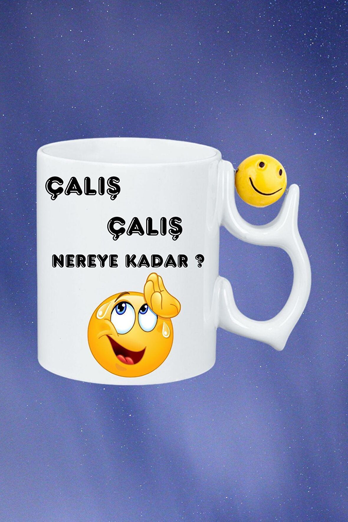 Çalış Çalış Emoji Baskılı Smile Emoji Toplu Kupa Bardak Çay Kahve Fincanı