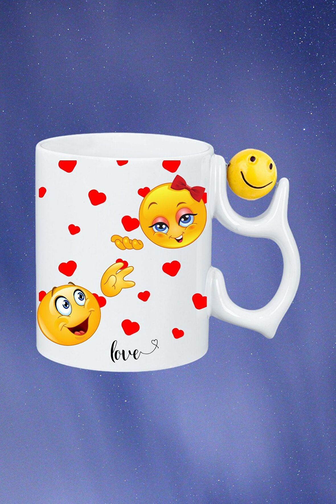 Kavuşma Love Emoji Baskılı Smile Emoji Toplu Kupa Bardak Çay Kahve Fincanı