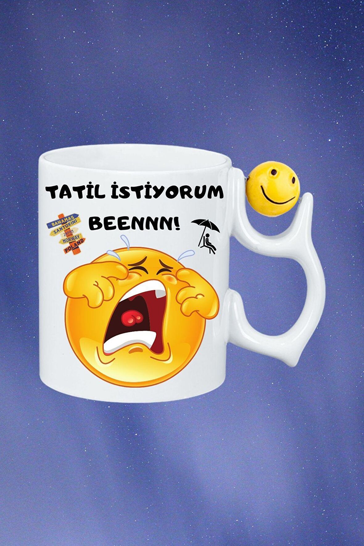 Tatil İstiyorum Ağlayan Emoji Baskılı Smile Emoji Toplu Kupa Bardak Çay Kahve Fincanı