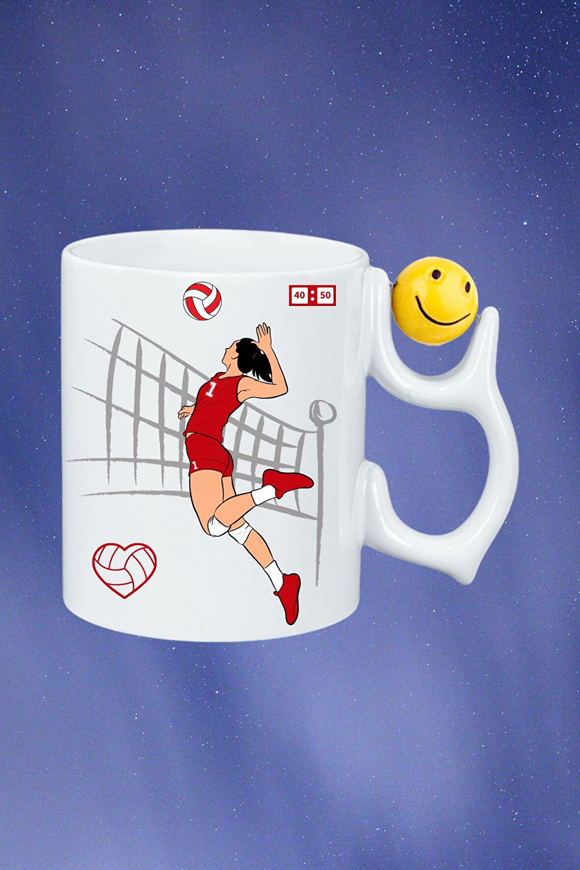 Voleybol Kadın Oyuncu Tema Baskılı Smile Emoji Toplu Kupa Bardak Çay Kahve Fincanı-1