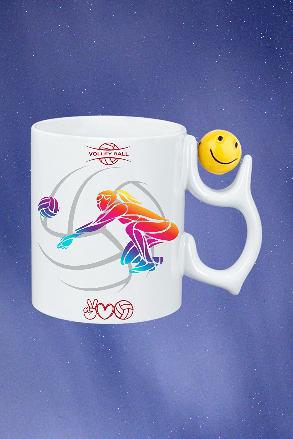 Voleybol Kadın Oyuncu Tema Baskılı Smile Emoji Toplu Kupa Bardak Çay Kahve Fincanı-2