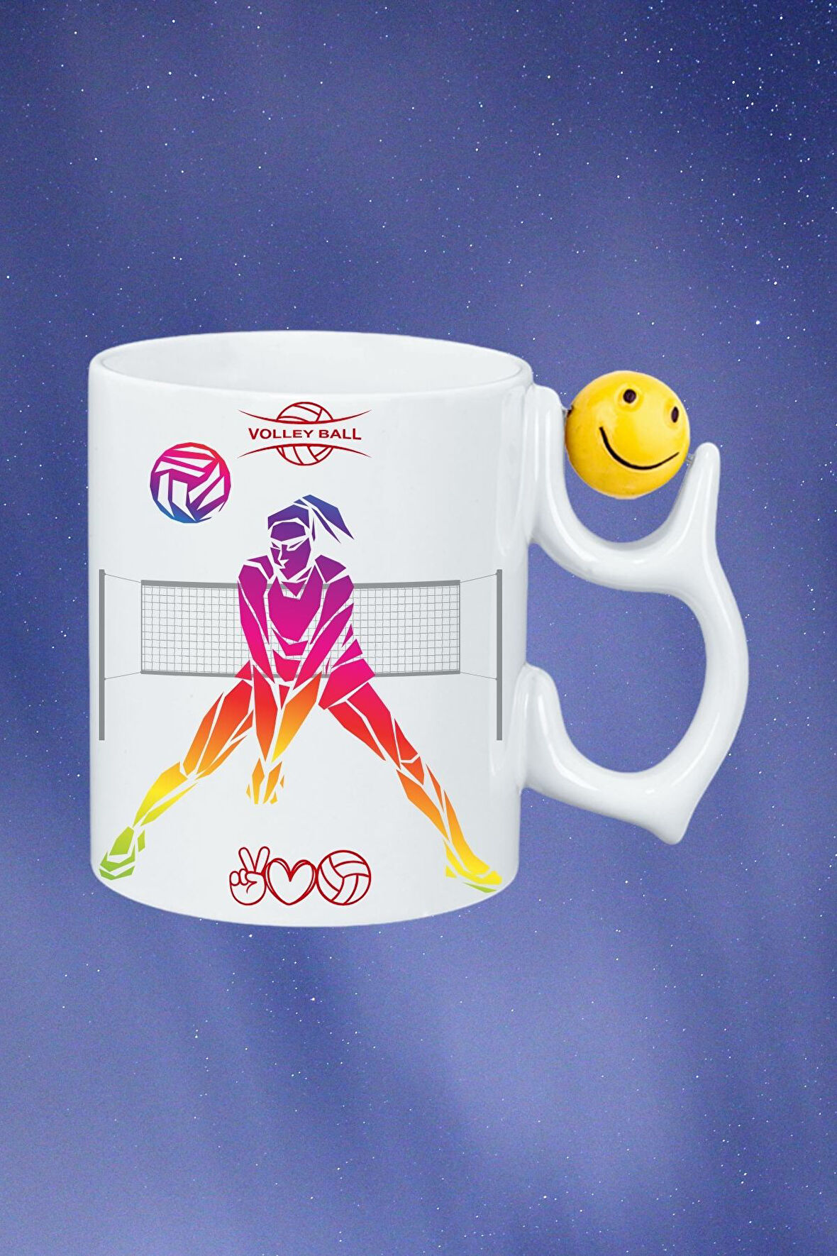 Voleybol Kadın Oyuncu Tema Baskılı Smile Emoji Toplu Kupa Bardak Çay Kahve Fincanı-3