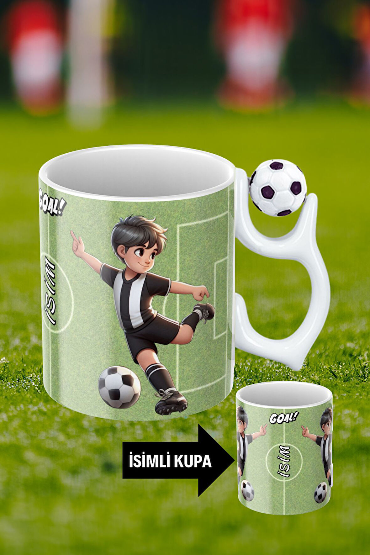 Siyah Beyaz Futbol Toplu Siyah Beyaz Forma Oyunculu Taraftar İsimli Baskılı Kupa Bardak