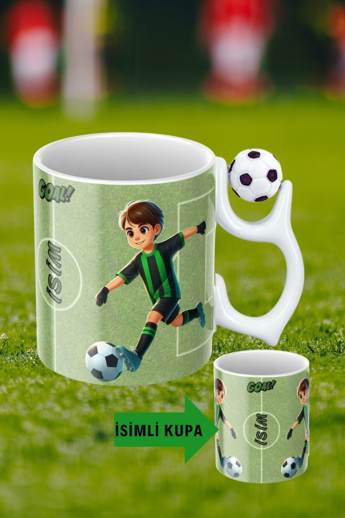 Siyah Beyaz Futbol Toplu Yeşil Siyah Forma Oyunculu Taraftar İsimli Baskılı Kupa Bardak
