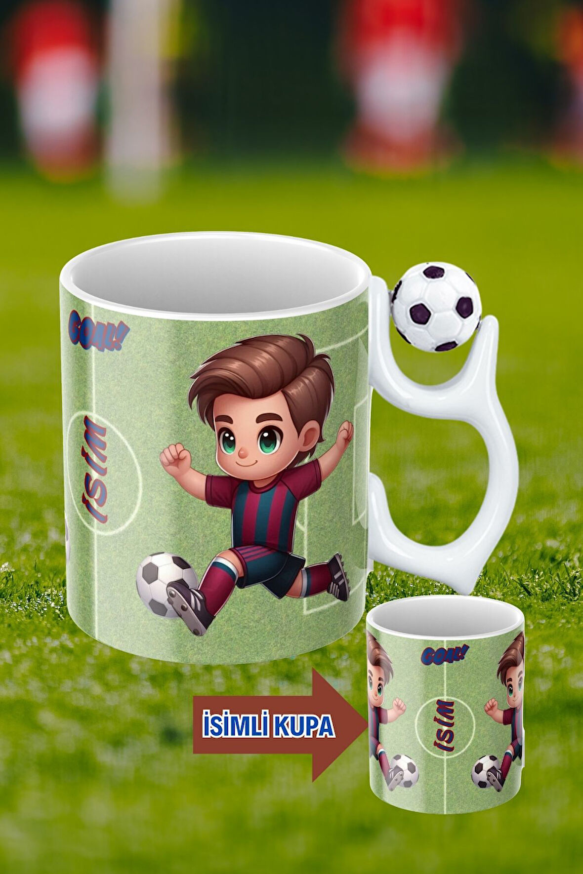 Siyah Beyaz Futbol Toplu Bordo Mavi Forma Oyunculu Taraftar İsimli Baskılı Kupa Bardak