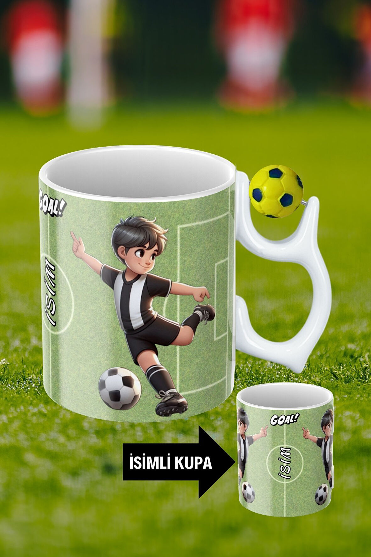 Sarı Lacivert Futbol Toplu Siyah Beyaz Forma Oyunculu Taraftar İsimli Baskılı Kupa Bardak