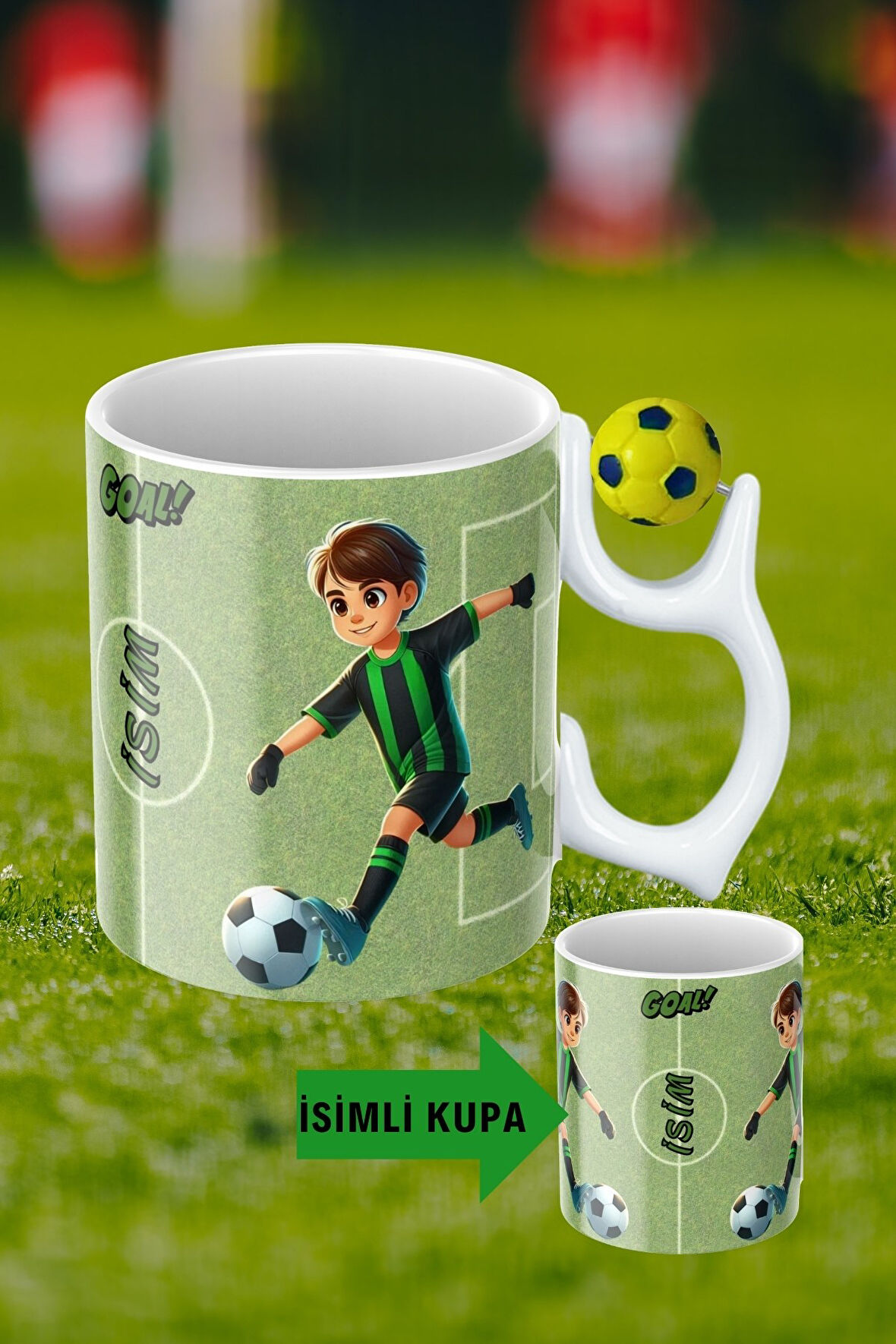 Sarı Lacivert Futbol Toplu Yeşil Siyah Forma Oyunculu Taraftar İsimli Baskılı Kupa Bardak