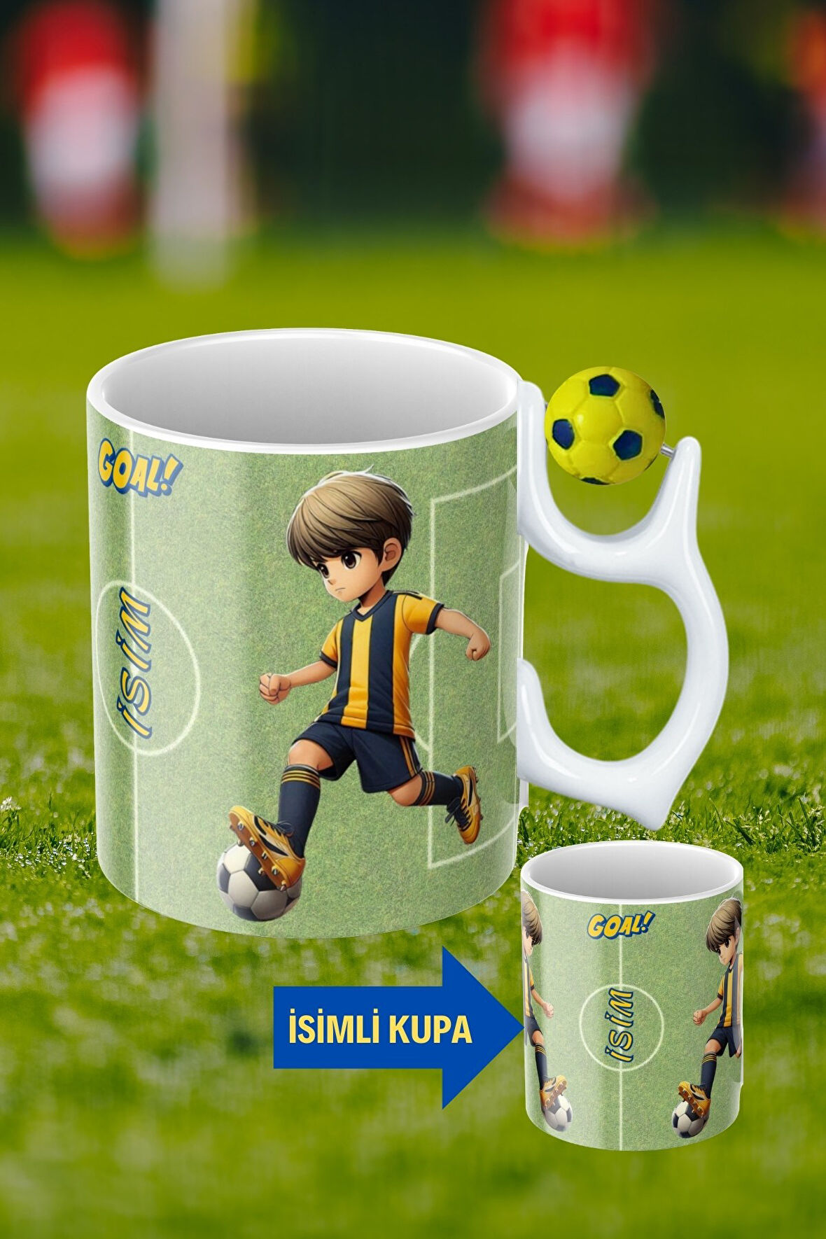 Sarı Lacivert Futbol Toplu Sarı Lacivert Forma Oyunculu Taraftar İsimli Baskılı Kupa Bardak