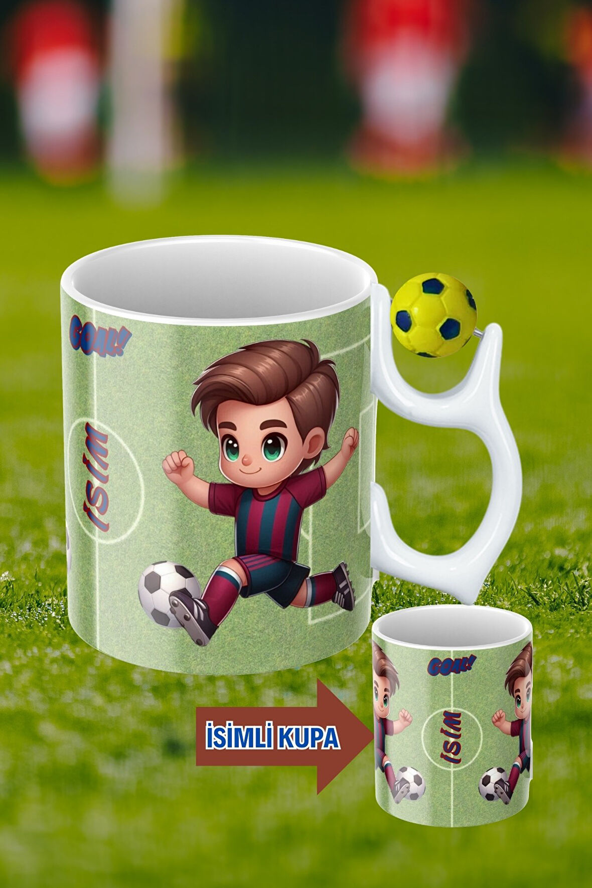 Sarı Lacivert Futbol Toplu Bordo Mavi Forma Oyunculu Taraftar İsimli Baskılı Kupa Bardak