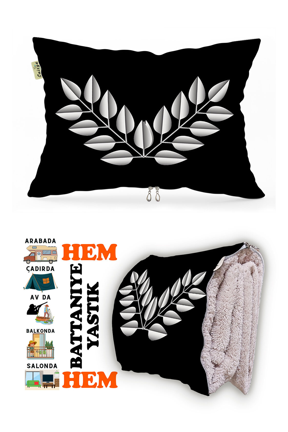 Yaprak Motif Desen Baskılı Tv Battaniyeli Opsiyonel Dekoratif Hediye Yastık Battaniye 2in1 Gifts