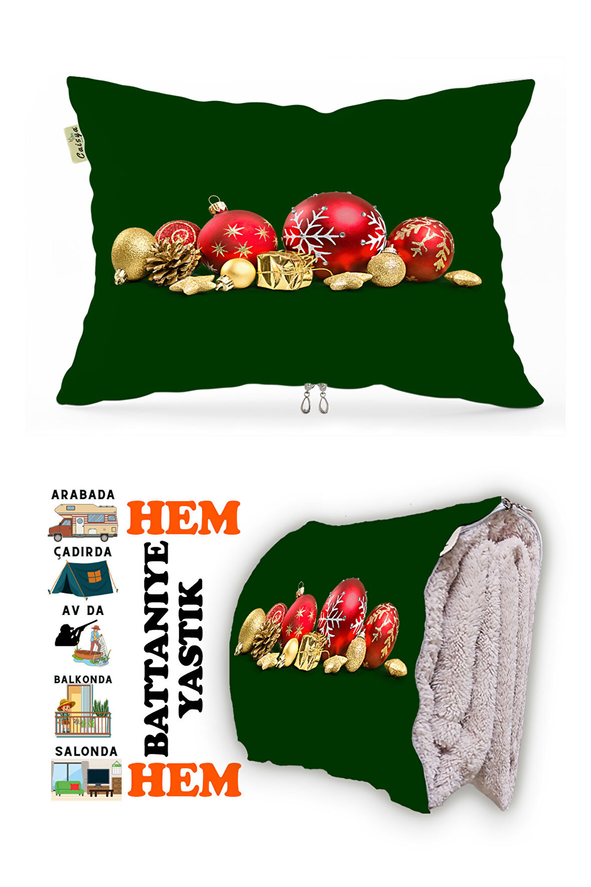 Yılbaşı Noel Desen Baskılı Tv Battaniyeli Opsiyonel Dekoratif Hediye Yastık Battaniye 2in1 Gifts-1