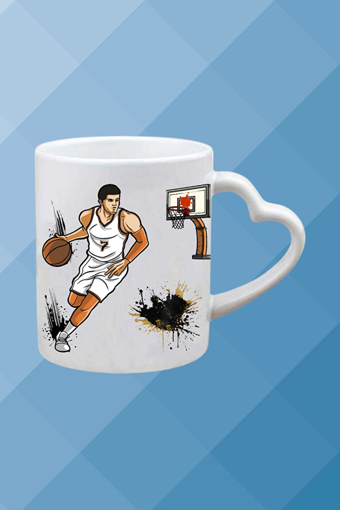 Basketboll Temalı Erkek Oyuncu Baskılı Kalpli Kulp Kupa Bardak Çay Kahve Fincanı-1