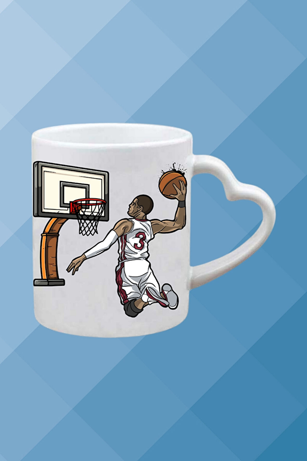 Basketboll Temalı Erkek Oyuncu Baskılı Kalpli Kulp Kupa Bardak Çay Kahve Fincanı-2