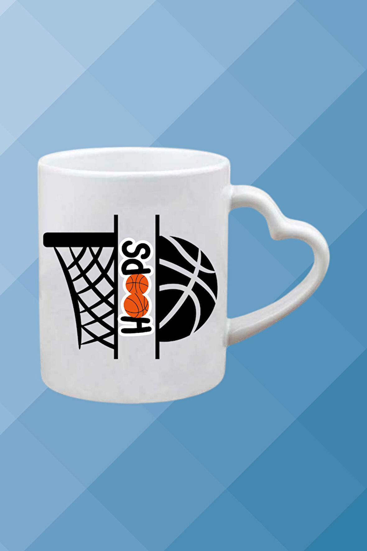 Basketboll Temalı Basket Sever Kalpli Kulp Kupa Bardak Çay Kahve Fincanı-6