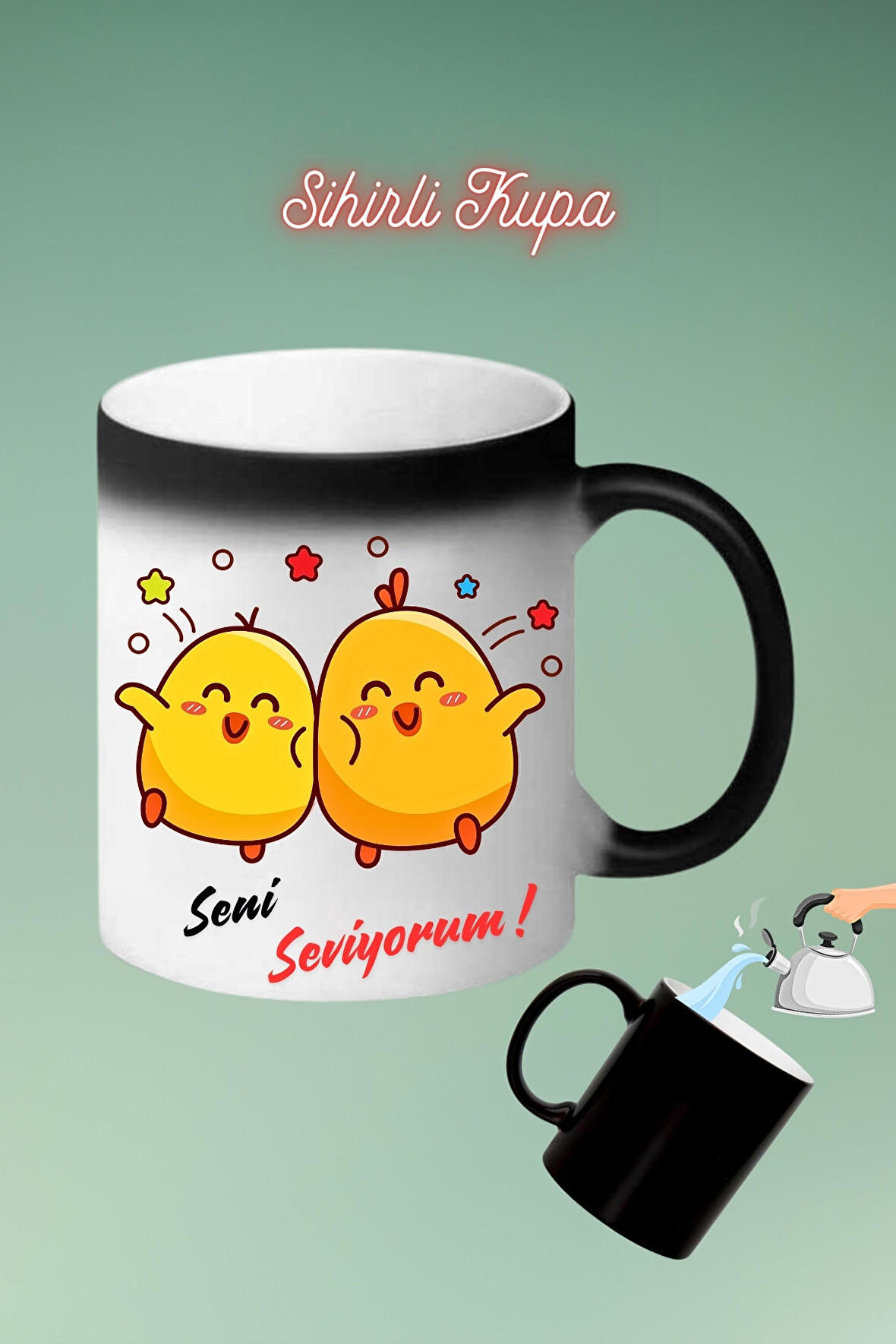 Aşık Ponçik Civciv Baskılı Sihirli Kupa Bardak Çay Kahve Fincanı