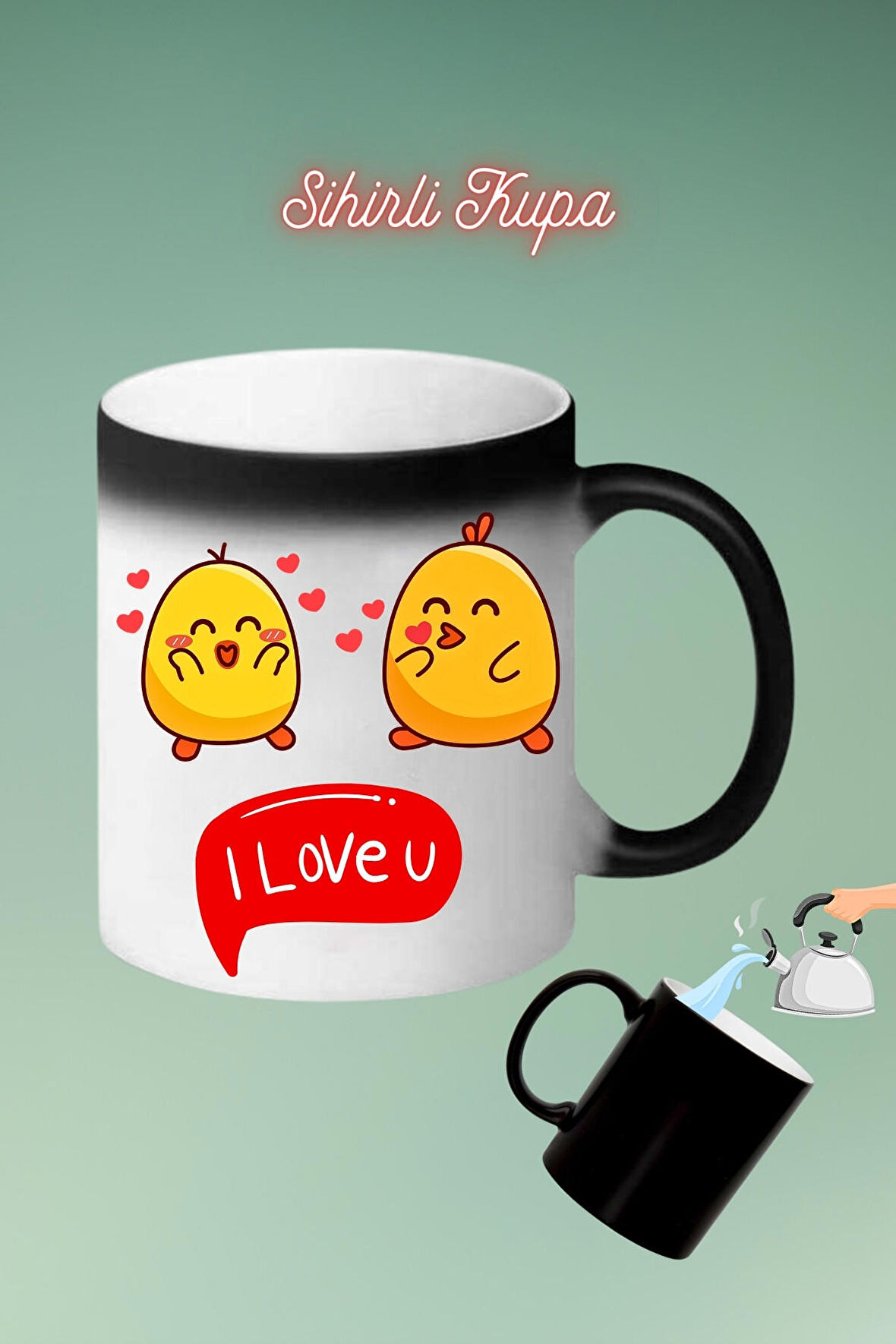 Love Ponçik Civciv Baskılı Sihirli Kupa Bardak Çay Kahve Fincanı