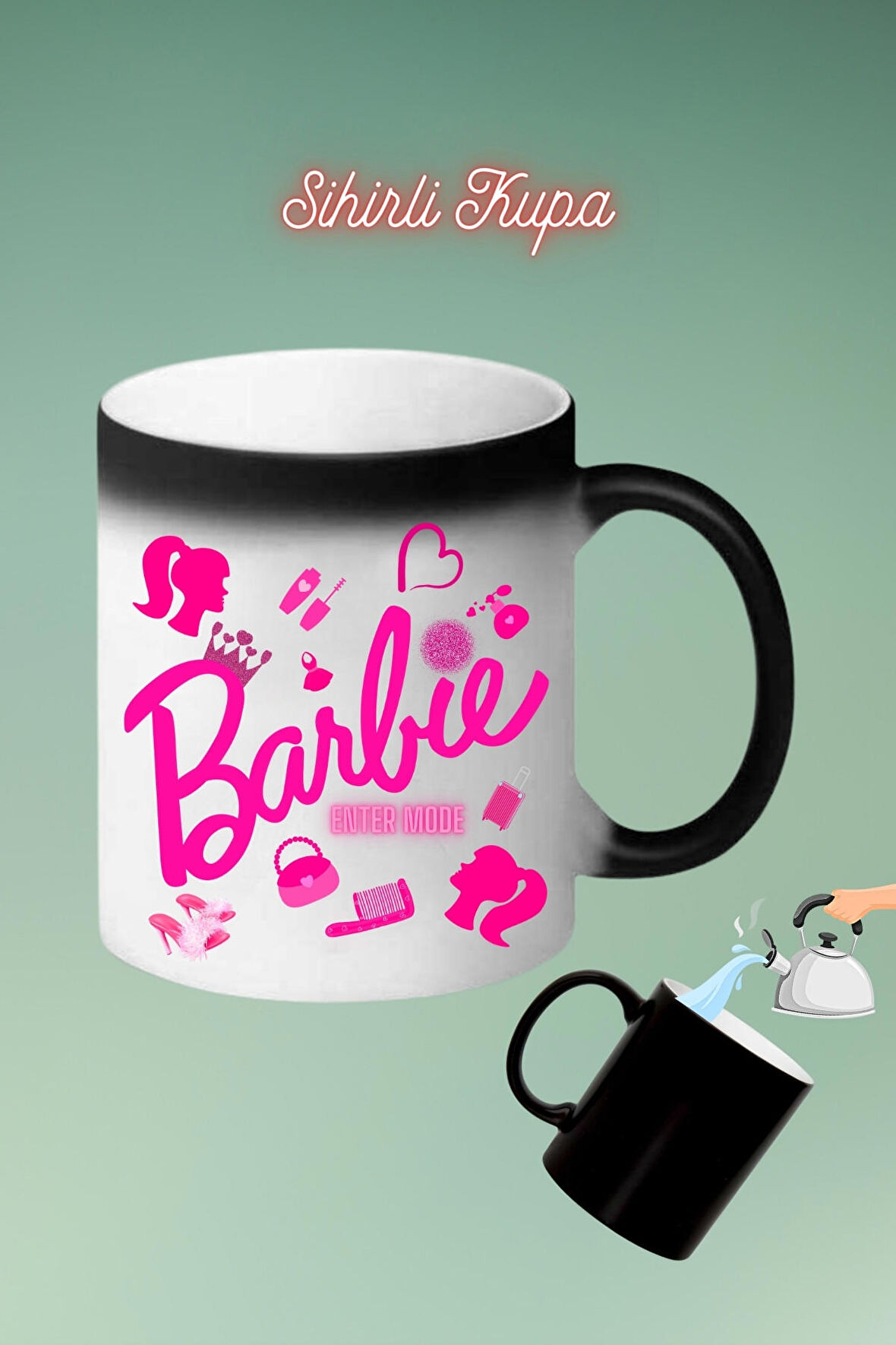 Barbie Enter Mode Baskılı Sihirli Kupa Bardak Çay Kahve Fincanı
