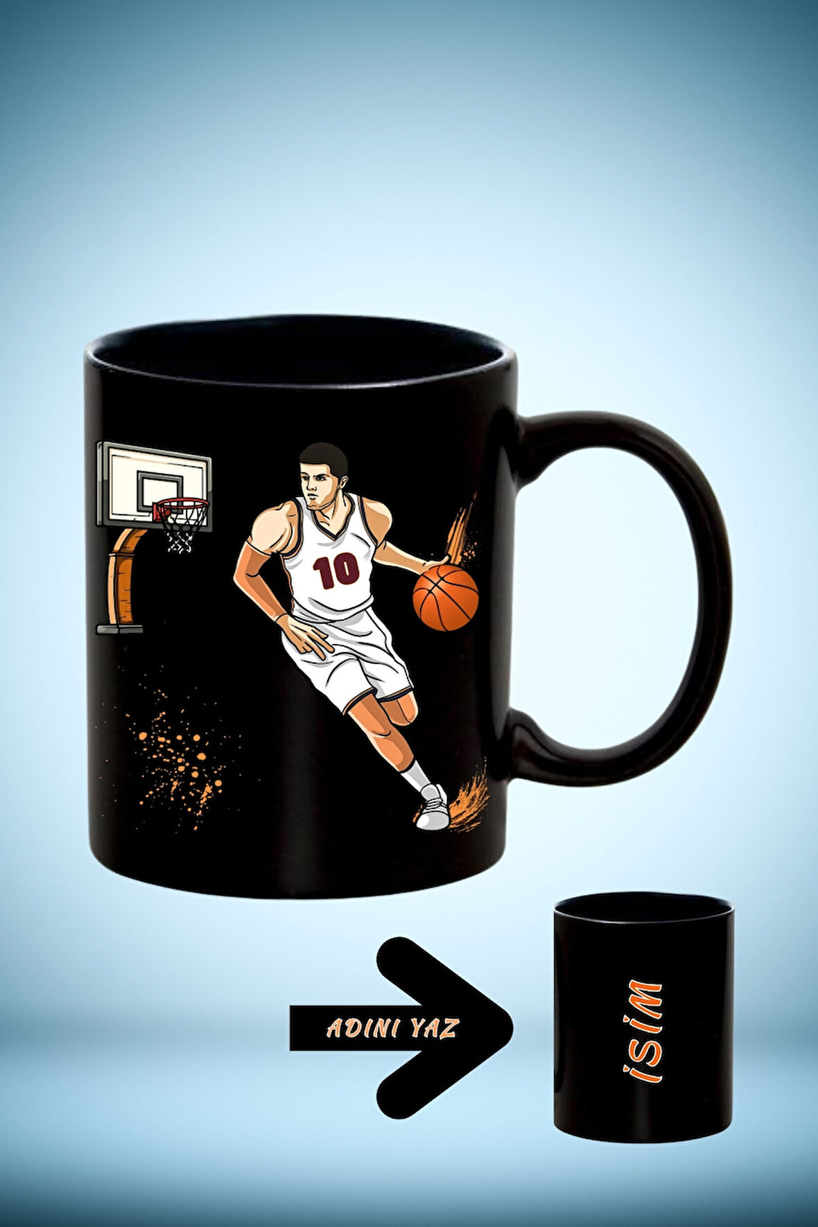 Basketboll Temalı Basket Sever Erkek Oyuncu İsimli Siyah Kupa Bardak Çay Kahve Fincanı-1