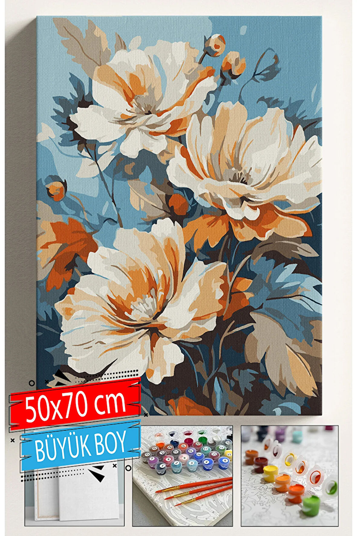 Sayılarla Boyama Seti Numaralı Tuval Fırça Boya Dahil Kasnaklı Set 50x70 Cm - ÇİÇEK002