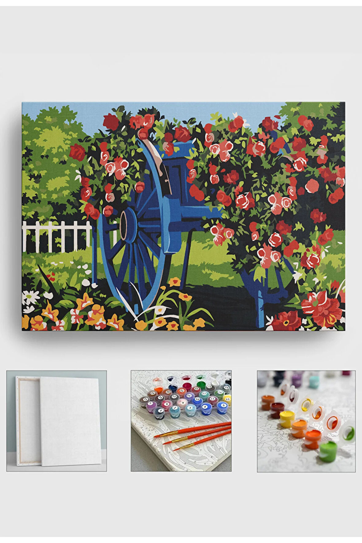 Sayılarla Boyama Seti Numaralı Tuval Fırça Boya 40x50 Cm Çiçek Arabası