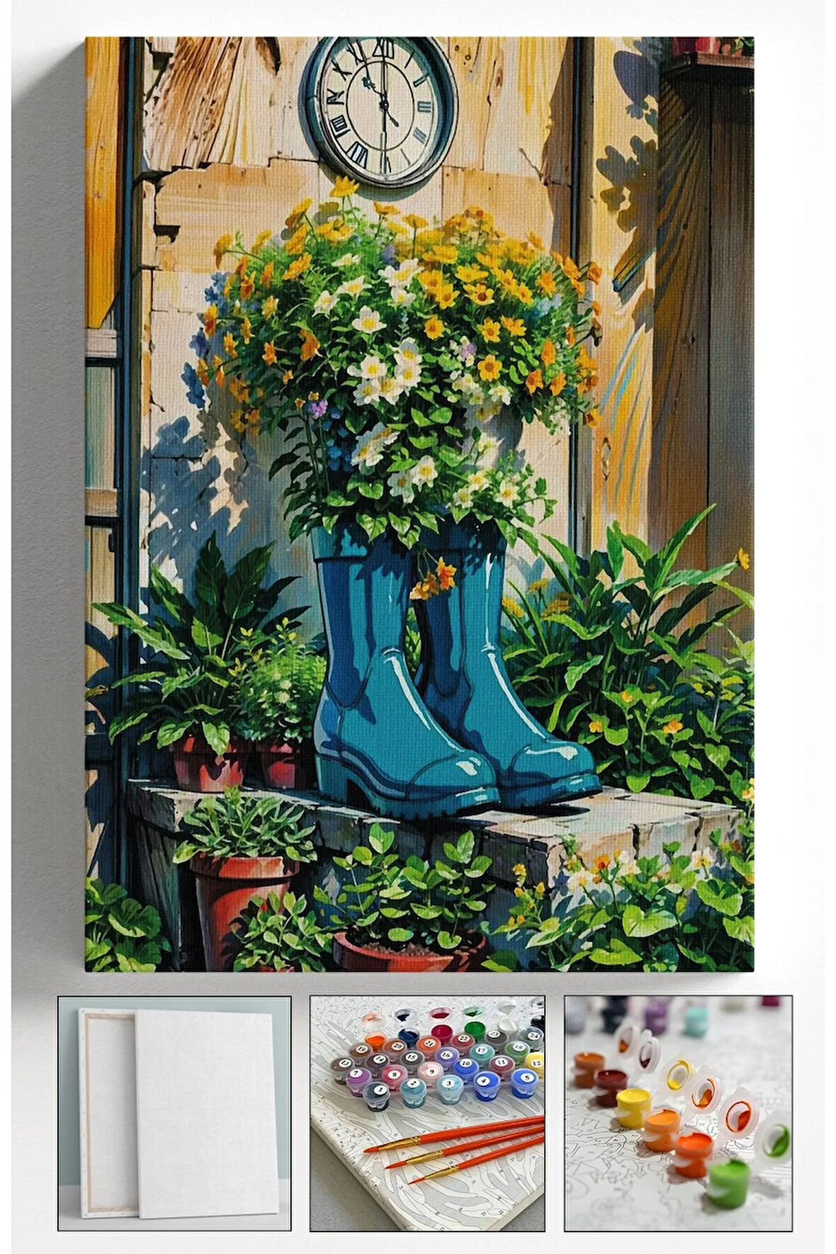 Sayılarla Boyama Çerçeveli Hobi Seti Numaralı Tuval Fırça Boya Dahil Kasnaklı ÇİÇEK BOT 40X50 Cm