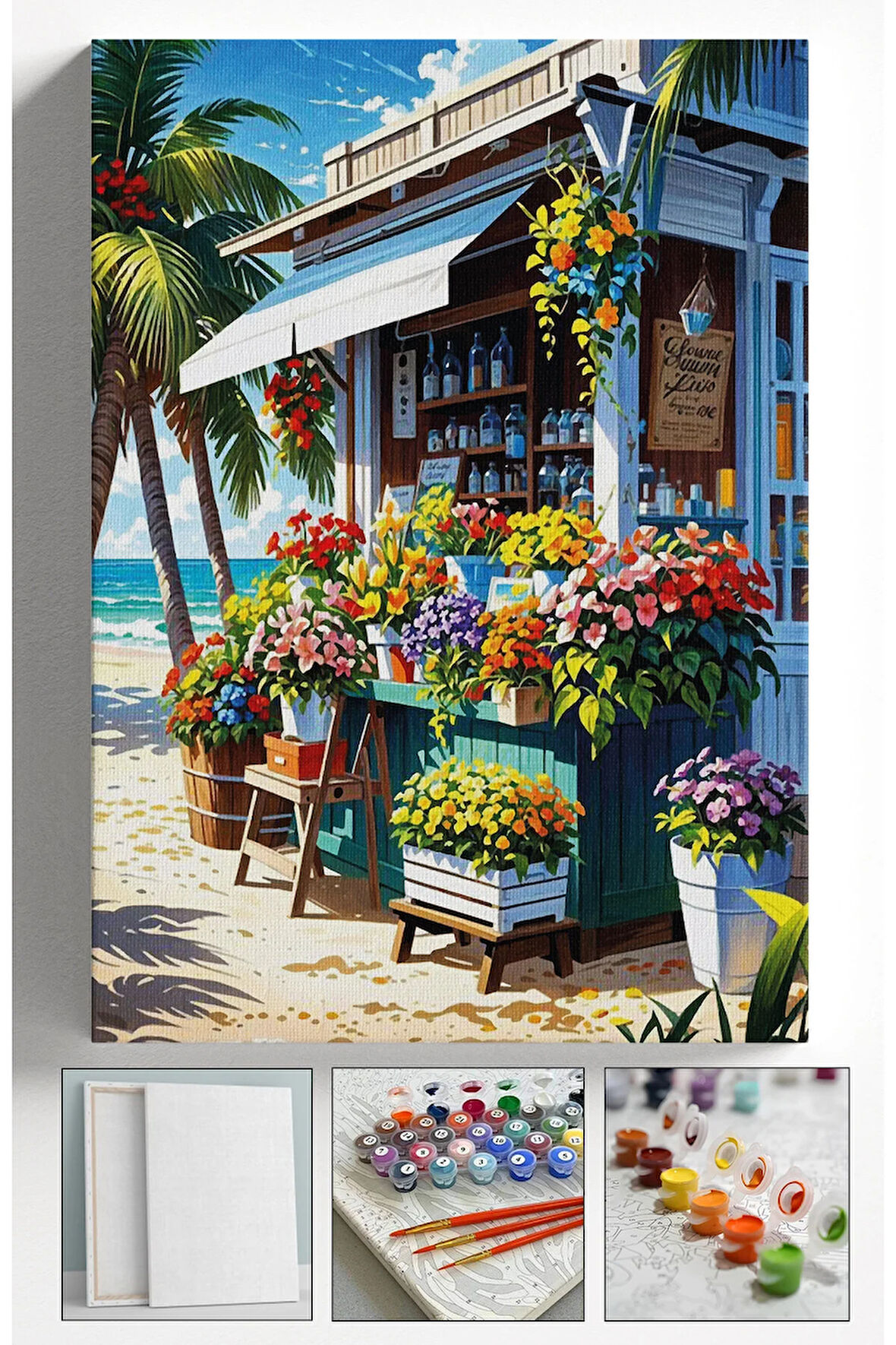 Sayılarla Boyama Çerçeveli Hobi Seti Numaralı Tuval Fırça Boya Dahil Kasnaklı ÇİÇEKÇİ 40X50 Cm