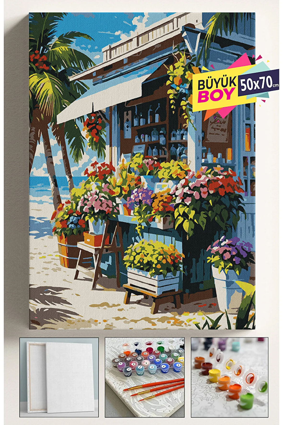 Sayılarla Boyama Seti Numaralı Tuval Fırça Boya Dahil Kasnaklı Set 50x70 Cm - ÇİÇEKÇİ