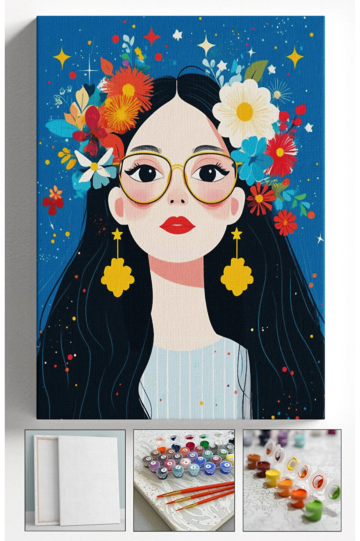 Sayılarla Boyama Kasnaklı Tablo Seti Fırça Boya Dahil 40x50