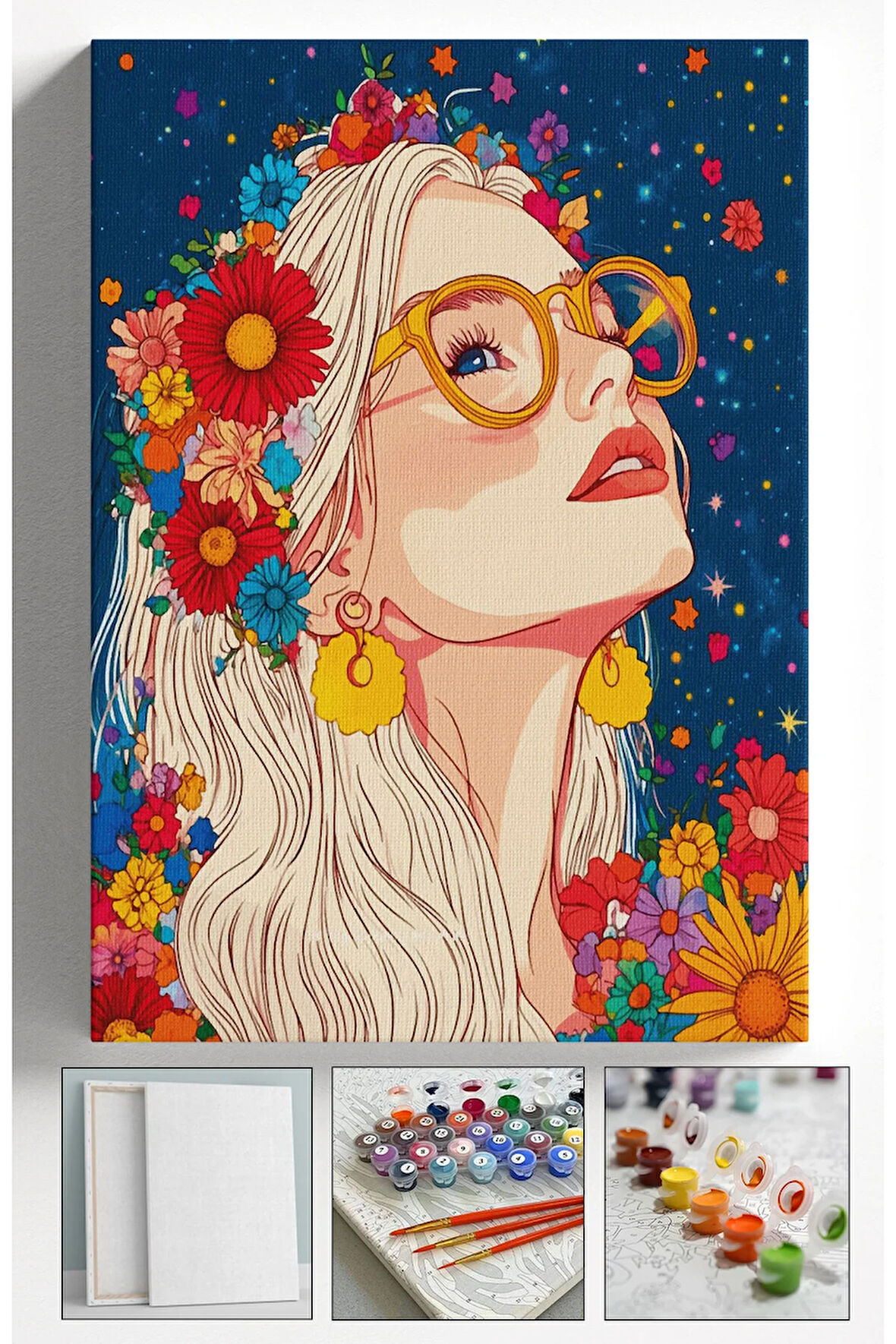 Sayılarla Boyama Seti Çerçeveli Kasnaklı Boya ve Fırçalar 40 x 50 cm