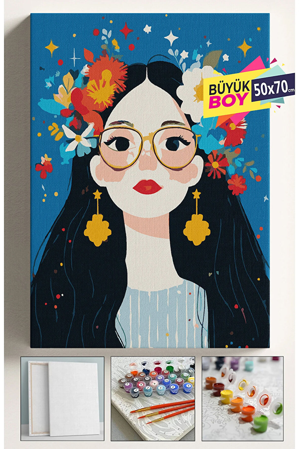 Sayılarla Boyama Seti Numaralı Tuval Fırça Boya Dahil Kasnaklı Set 50x70 Cm - ÇİÇEKGÖKYÜZÜ 02