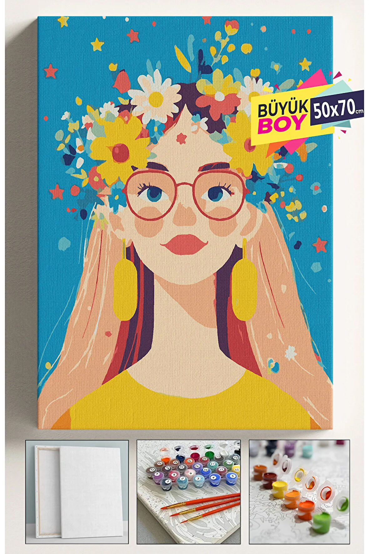 Sayılarla Boyama Seti Numaralı Tuval Fırça Boya Dahil Kasnaklı Set 50x70 Cm - ÇİÇEKGÖKYÜZÜ 04