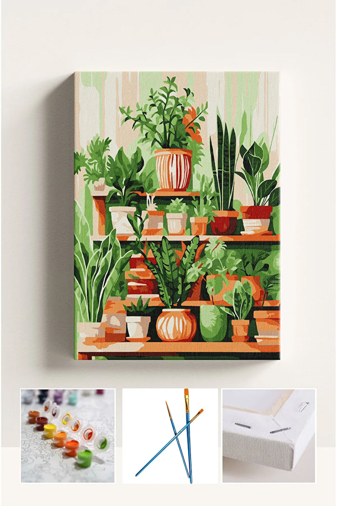 Sayılarla Boyama Seti Numaralı Tuval Fırça Boya ÇİÇEK RAFLARI 40x50 Cm