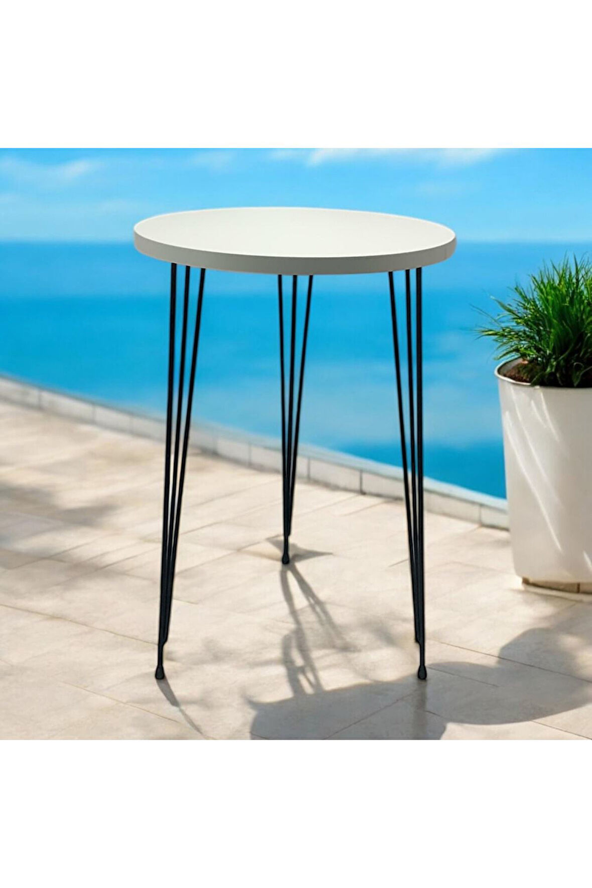  Zigon Sehpa ( BEYAZ )  Metal Tel Ayak 37 ÇAP