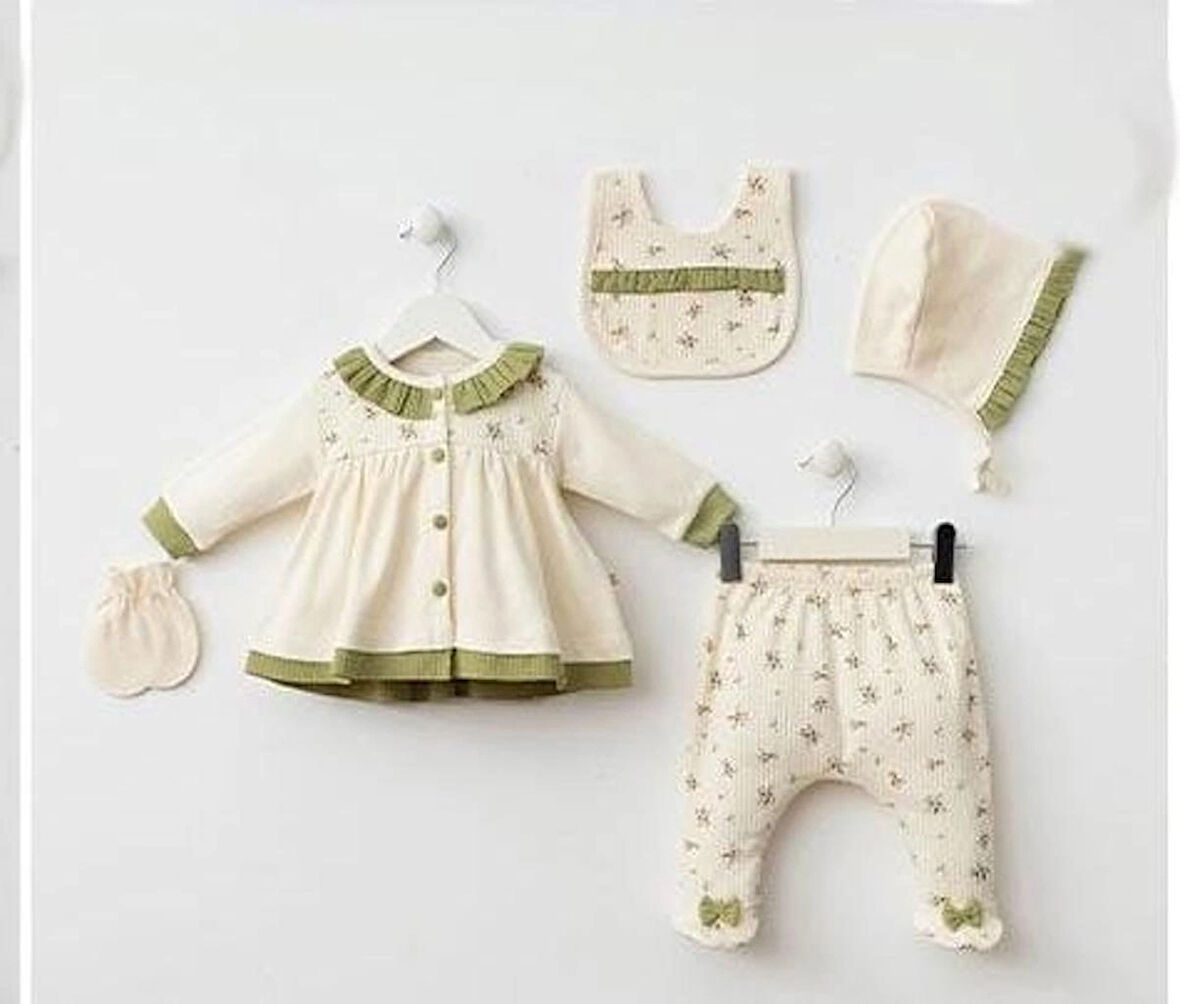 KIZ BEBEK MİNİZEYN 0-3 AY ÇITIR ÇİÇEK 5Lİ SET %100 PAMUK