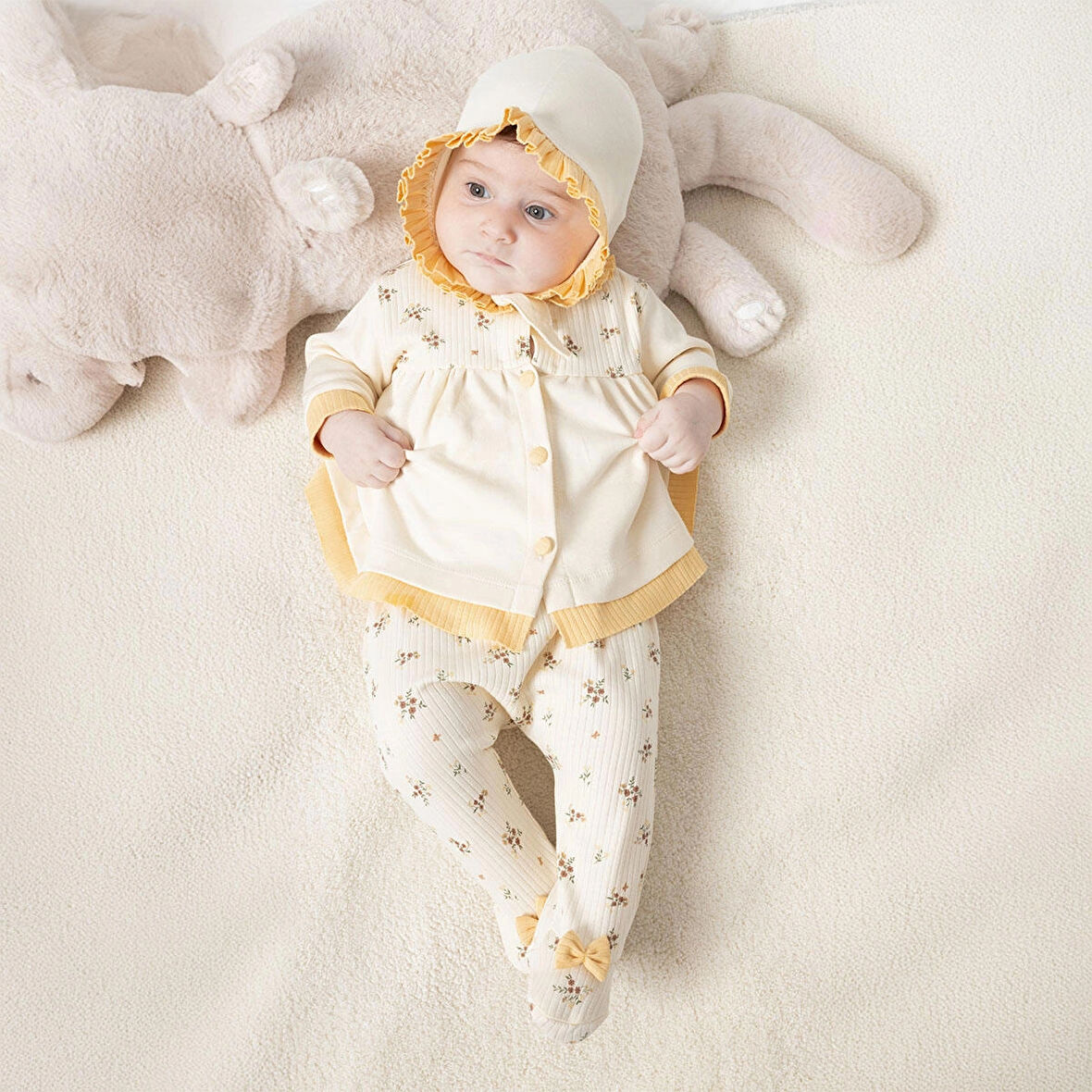 KIZ BEBEK MİNİZEYN 0-3 AY ÇITIR ÇİÇEK 5Lİ SET %100 PAMUK