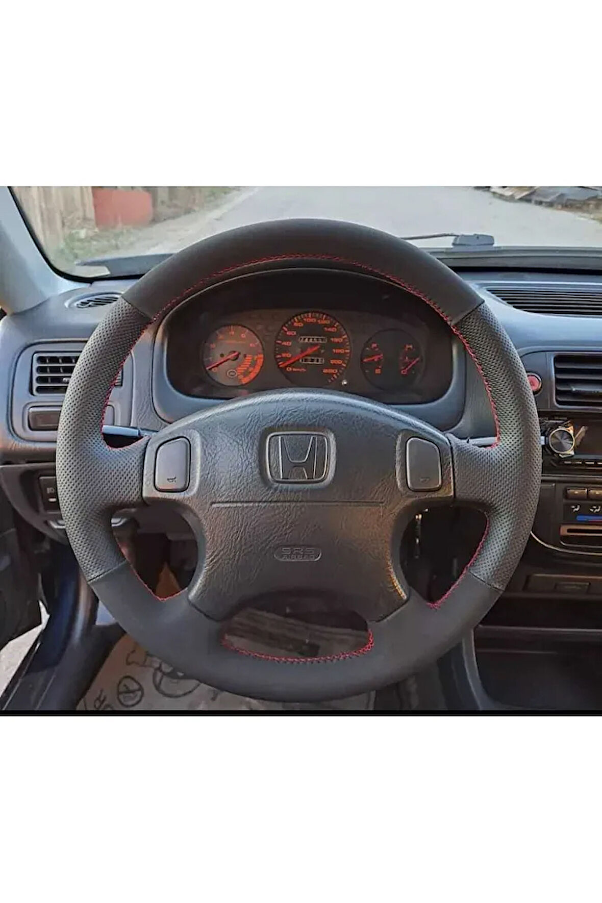 HONDA CİVİC 199-2000 ARACA ÖZEL DİREKSİYON KILIFI (NOKTALI-NUBUK KIRMIZI İPLİ)