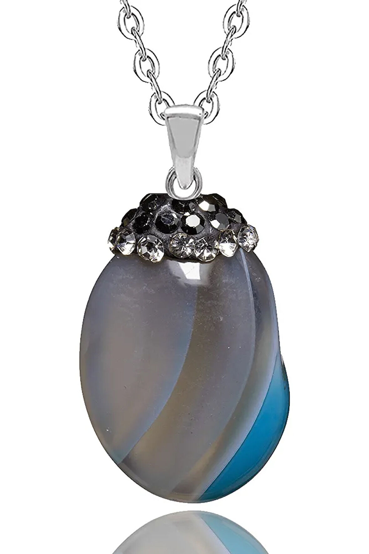 Sertifikalı Zirkon Işleme Mavi Akik Doğal Taş Kolye