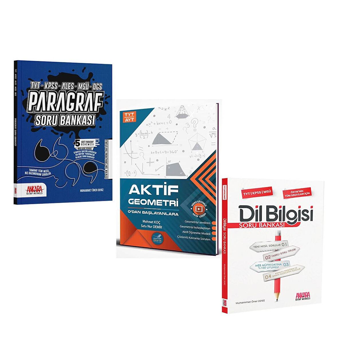 Aktif Geometri TYT AYT 0 dan Başlayanlara ve AKM Paragraf ile Dil Bilgisi Soru Bankası Seti 3 Kitap