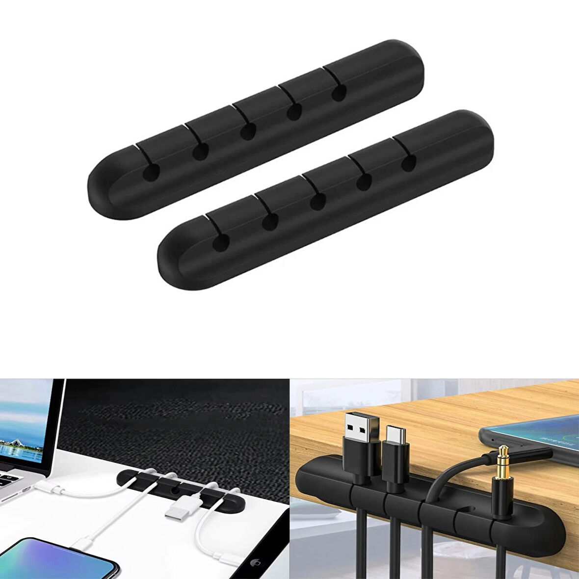 Microcase Kendinden Yapışkanlı 5 Yuvalı Kablo Sabitleyici Düzenleyici Çok Amaçlı Kablo Toparlayıcı Klips - SİYAH AL4555 2 Adet