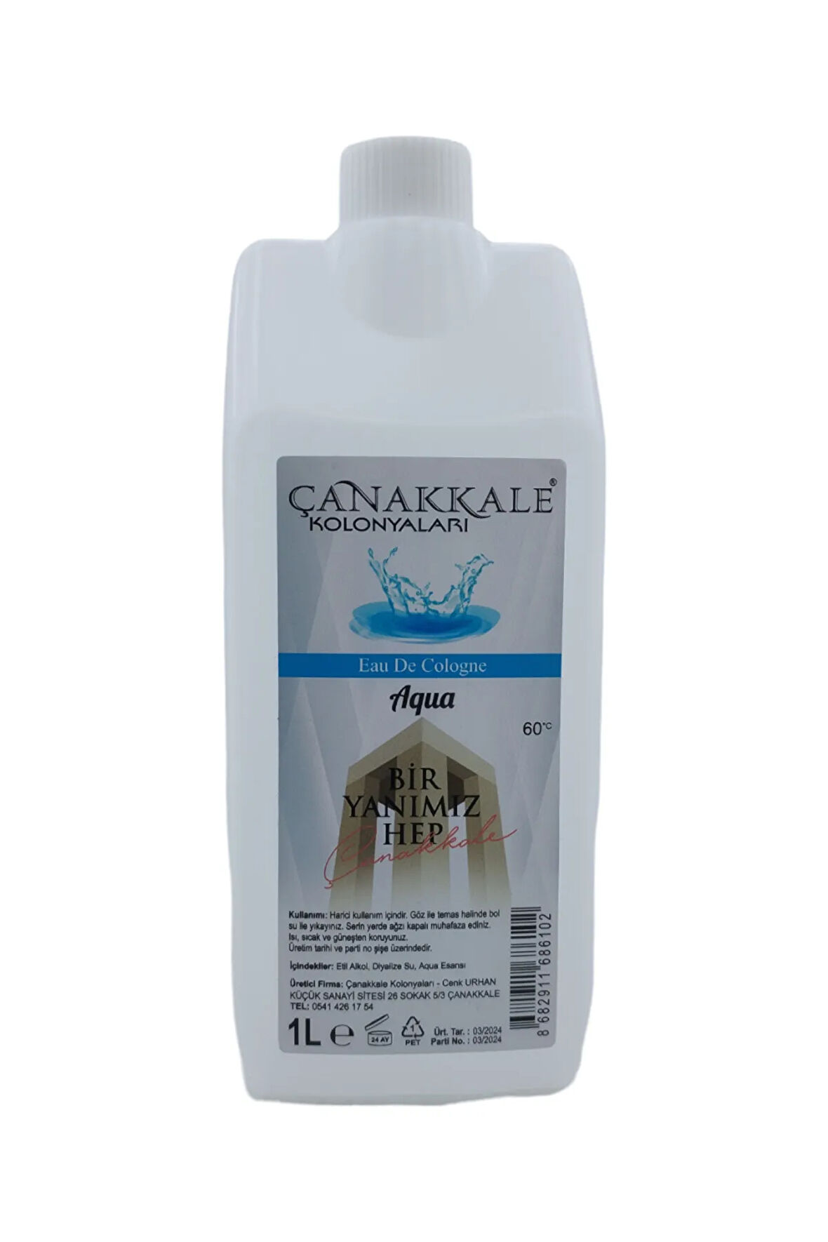 (Şeffaf Renksiz) Aqua (OKYANUS) Kolonyası - 1 Litre - Korumalı Kapak - Yeni Model