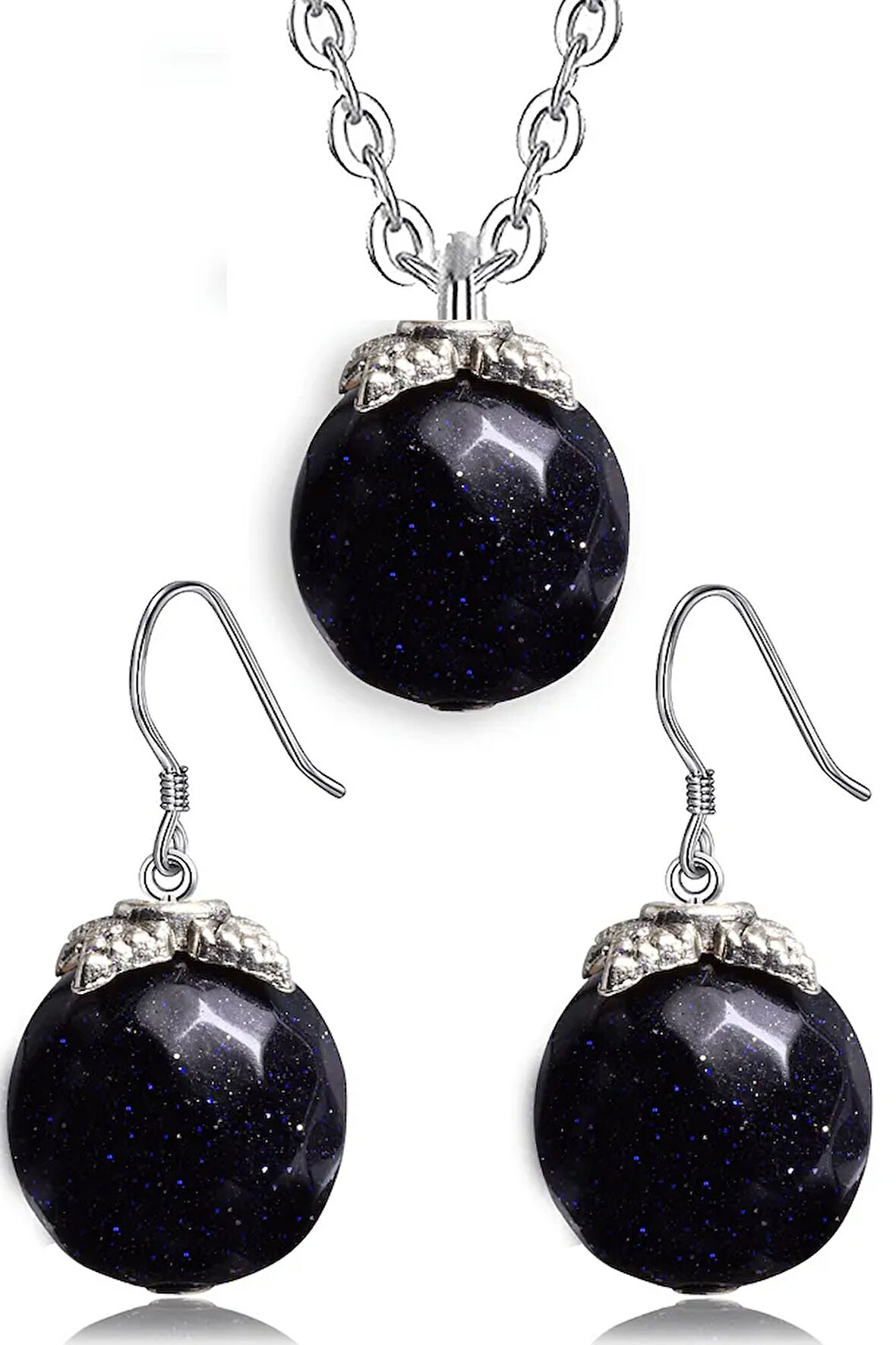 Sertifikalı Doğal Mavi Jasper Yıldız Taşı Doğal Taş Kolye Küpe Seti